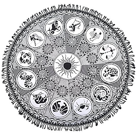 463x463 Black Zodiac Round Mandala Tapestry Hippie Yoga Mat