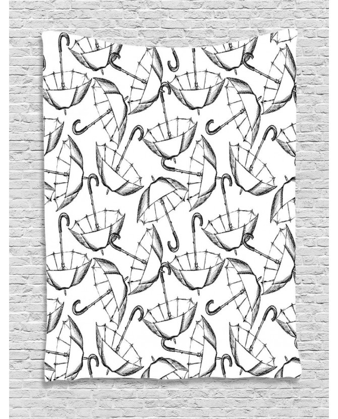 670x830 Tapestry Sketch Of Umbrellas Art Printed Wall Hanging
