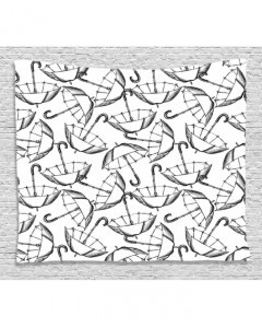 240x300 White Tapestry Sketch Of Umbrellas Art Printed Wall Hanging