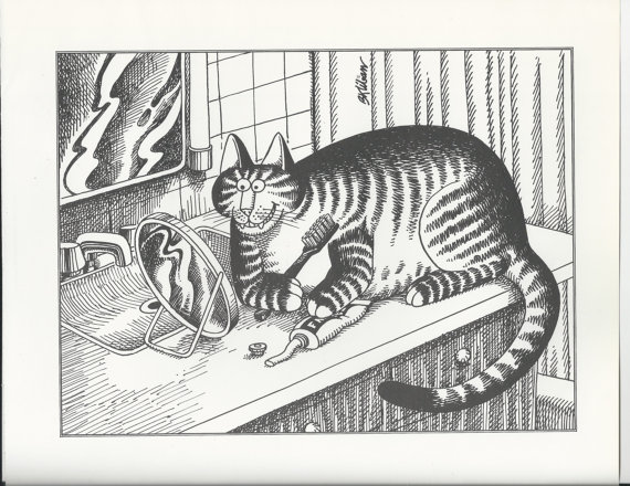 570x440 B. Kliban Cat Original Vintage Art Print Brushing Teeth Decorative