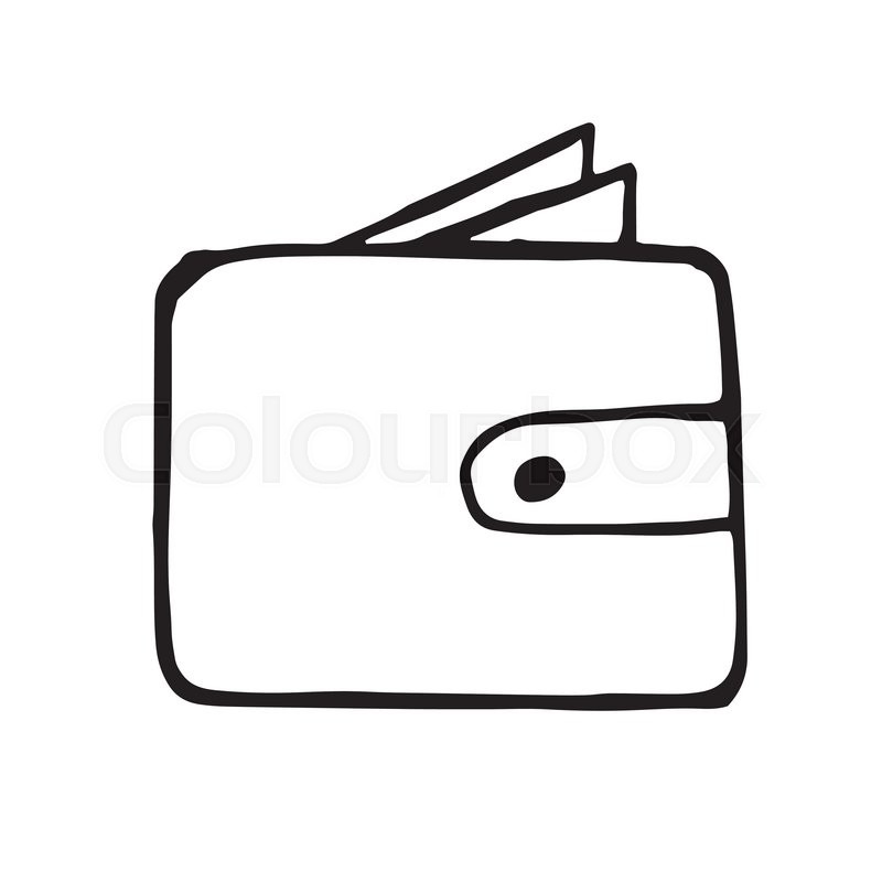 800x800 Vector Wallet Doodle Drawing, Hand Drawn Illustration Stock