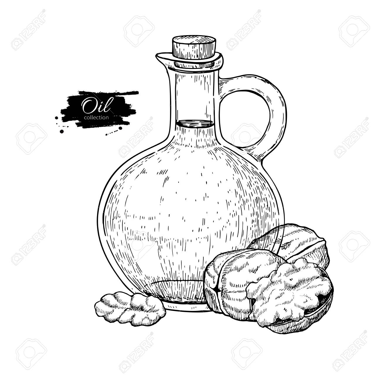 1300x1300 Bottle Of Walnut Oil. Vector Hand Drawn Illustration. Glass