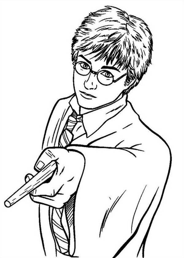 600x839 Harry Potter Pointing His Magic Wand Coloring Page
