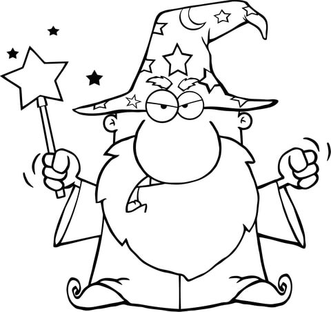 480x452 Angry Wizard Waving With Magic Wand Coloring Page Free Printable