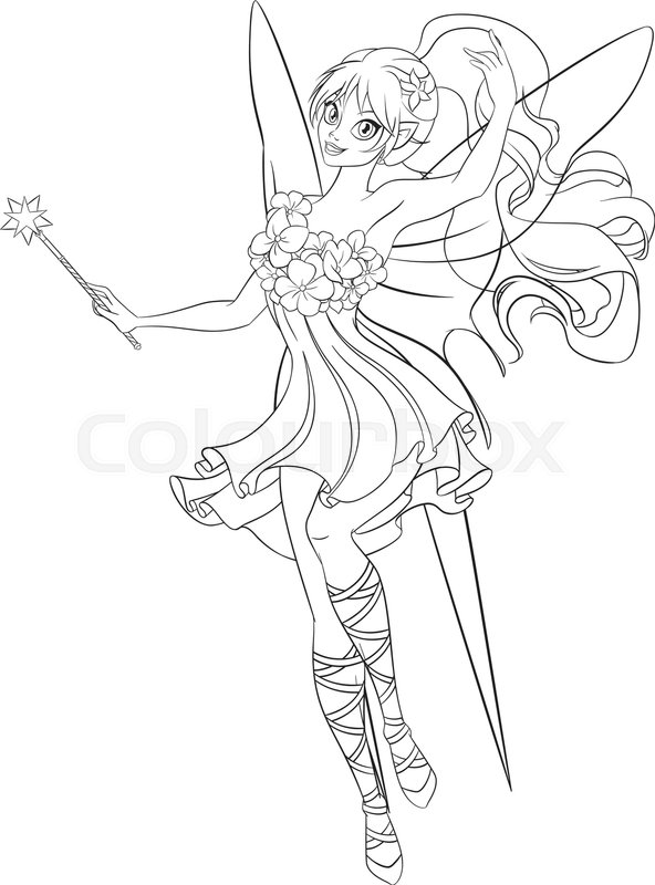 592x800 Beautiful Flying Fairy With Magic Wand. Print For The Coloring