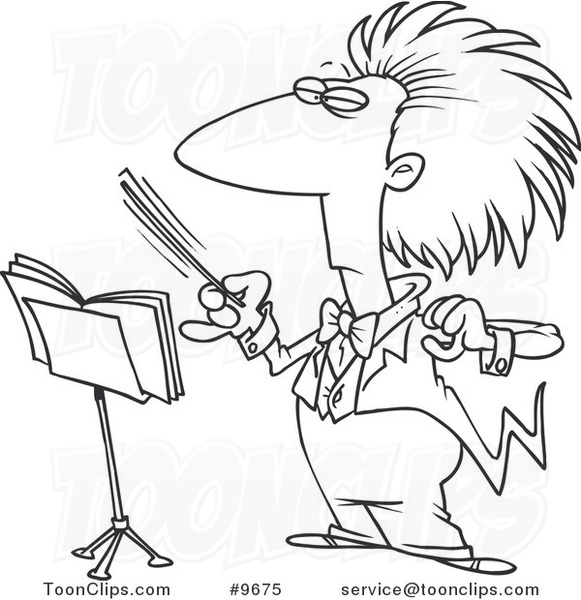 581x600 Cartoon Black And White Line Drawing Of A Conductor Waving His