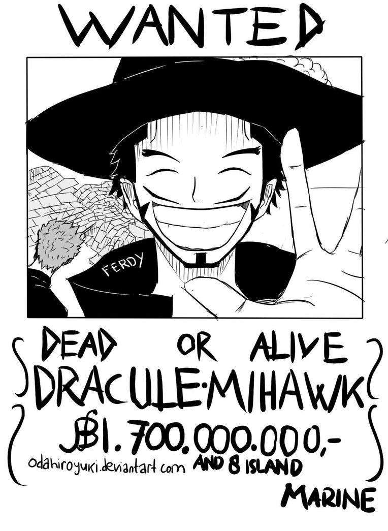 764x1045 Dracule Mihawk Wanted Poster By Odahiroyuki