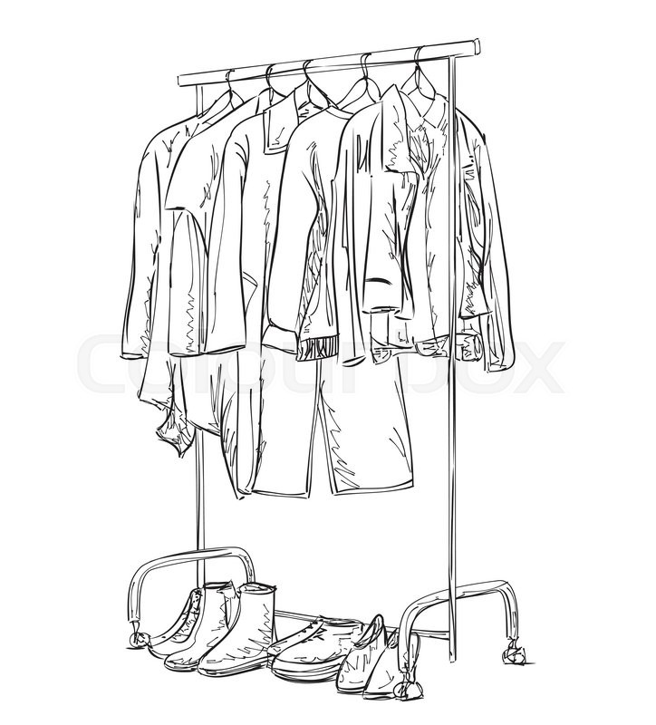 724x800 Hand Drawn Wardrobe Sketch. Clothes And Choes. Stock Vector