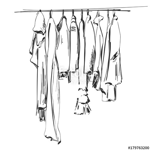 500x500 Hand Drawn Wardrobe Sketch. Clothes On The Hunger Stock Image