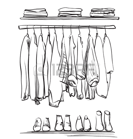 429x450 Hand Drawn Wardrobe Sketch. Clothes And Shoes Royalty Free