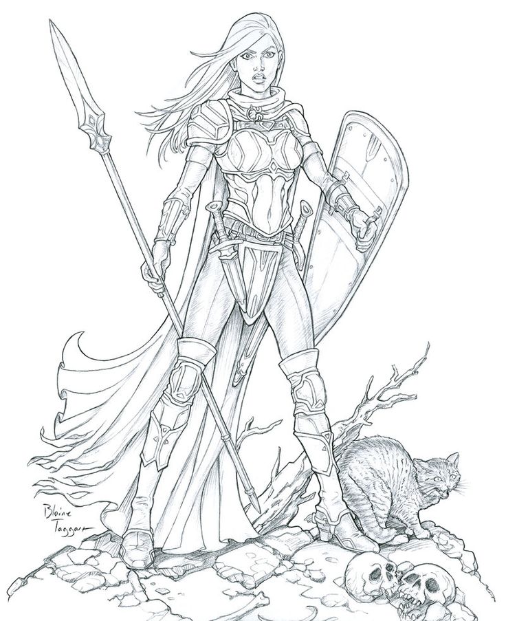 736x903 Cool Female Warrior Line Art