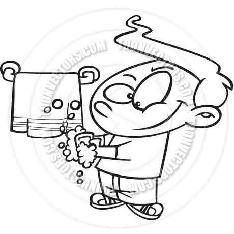 460x460 Cartoon Boy Washing Hands (Black And White Line Art) By Ron