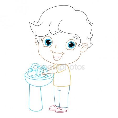 450x450 Kid Washing Hands, Coloring Page Illustration Stock Vector