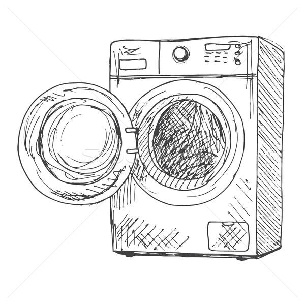 600x600 Washing Machine Isolated On White Background. Vector Illustration