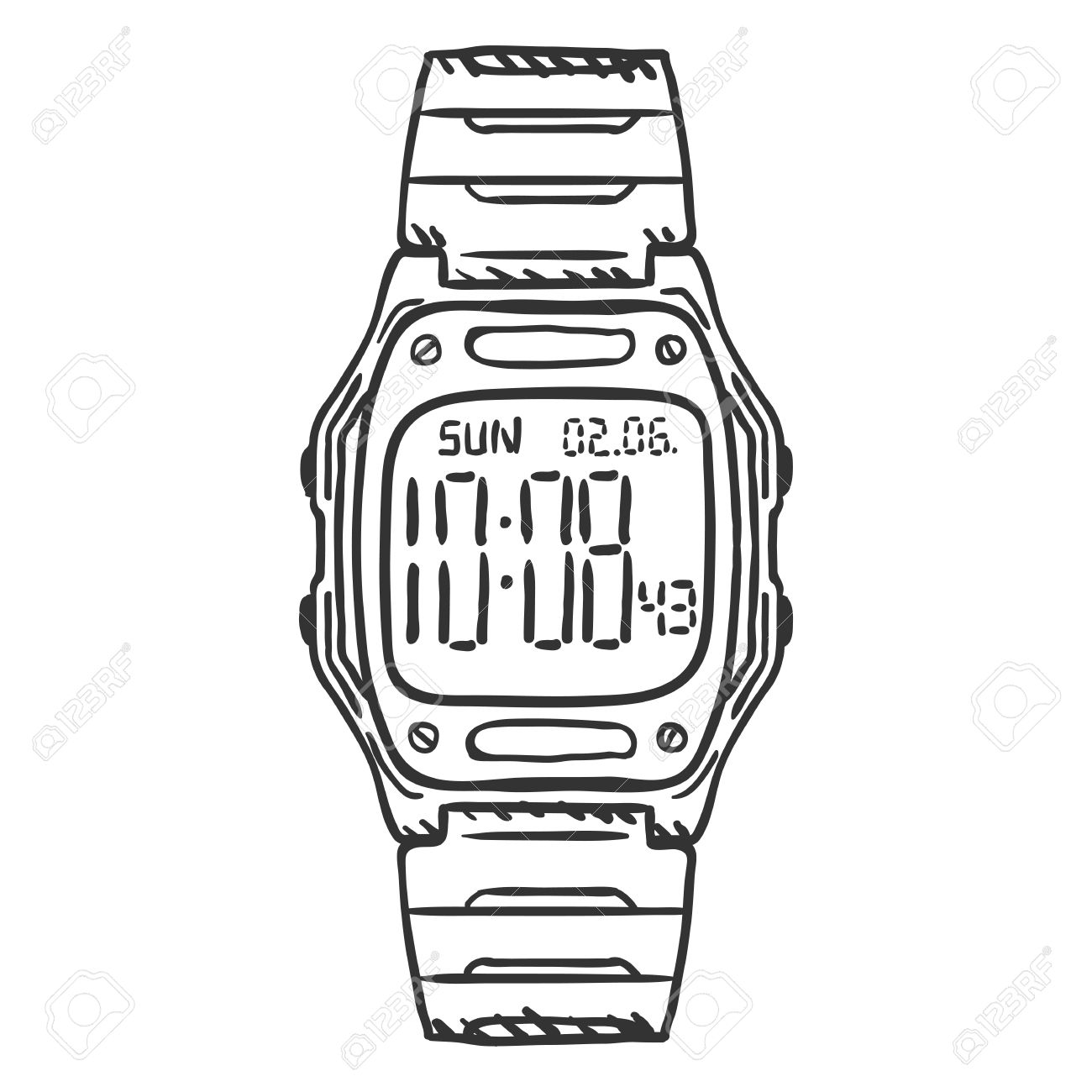 1300x1300 Vector Sketch Classic Digital Wrist Watch On White Background