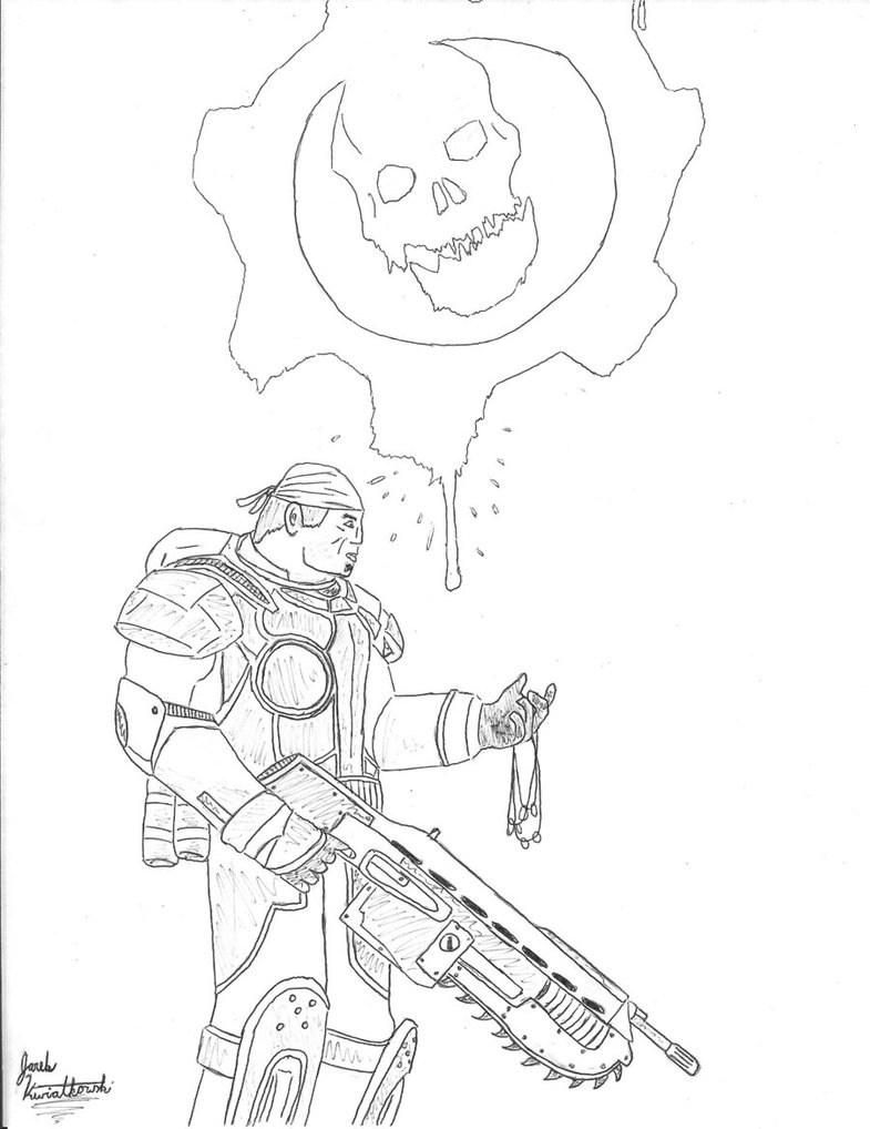 785x1018 Gears Of War Pen Drawing. By Ruckle