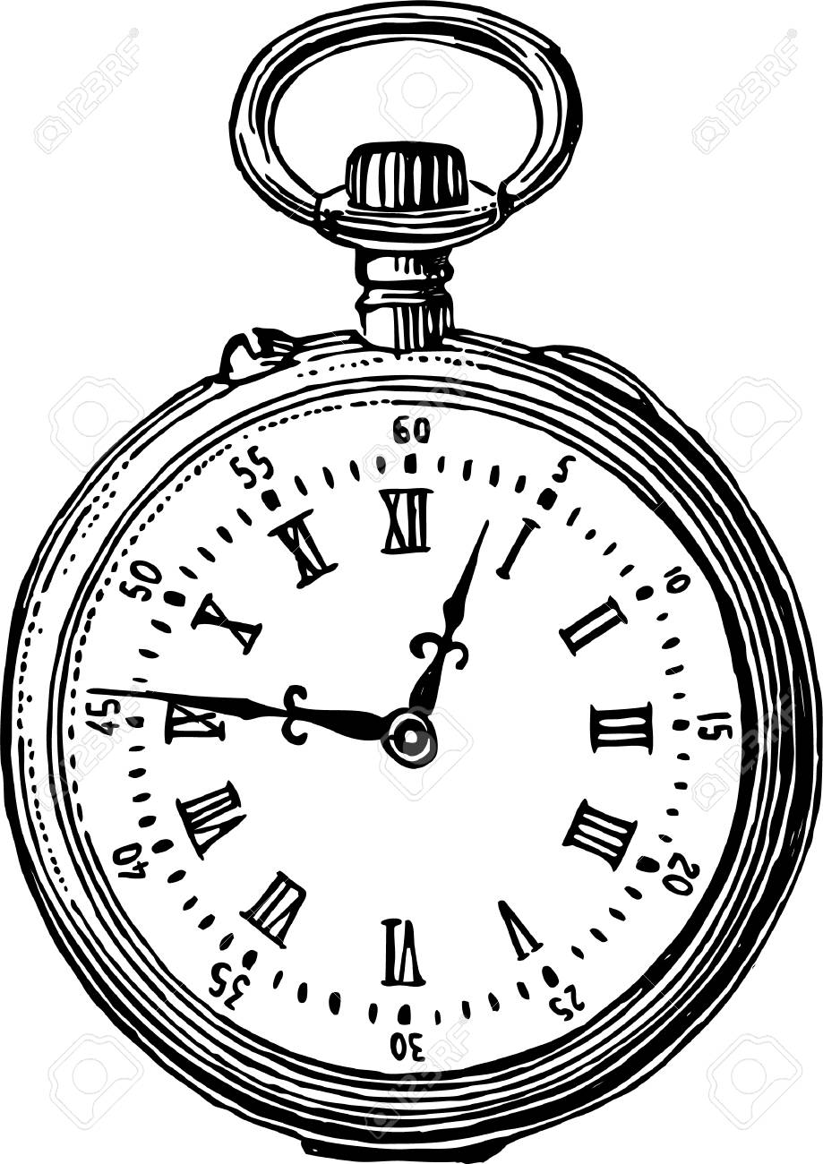 919x1300 Drawing Of A Vintage Pocket Watch Royalty Free Cliparts, Vectors