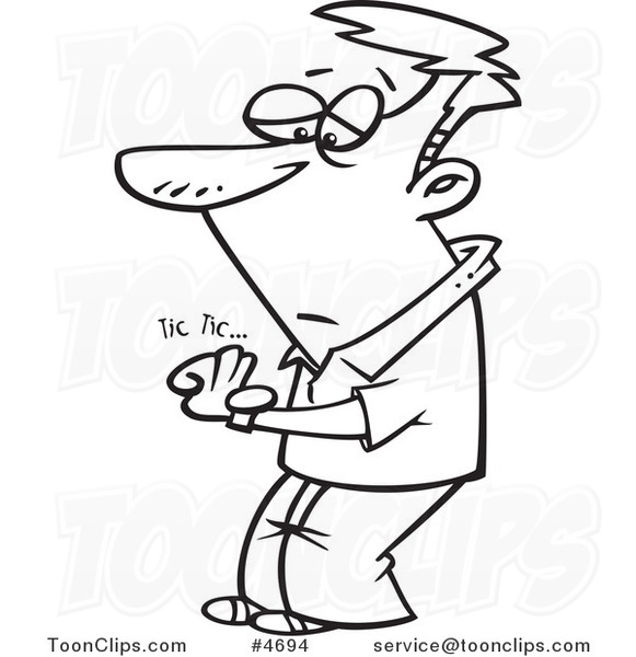 581x600 Cartoon Black And White Line Drawing Of A Guy Watching His Watch