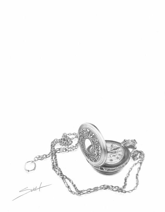 564x723 Original Art Pencil Drawing Still Life Pocket Watch Teaching