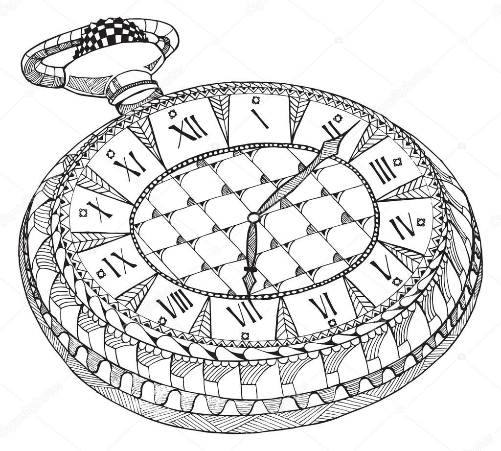 1024x921 Retro Pocket Watch. Zentangle Stylized. Pattern. Vintage Watch