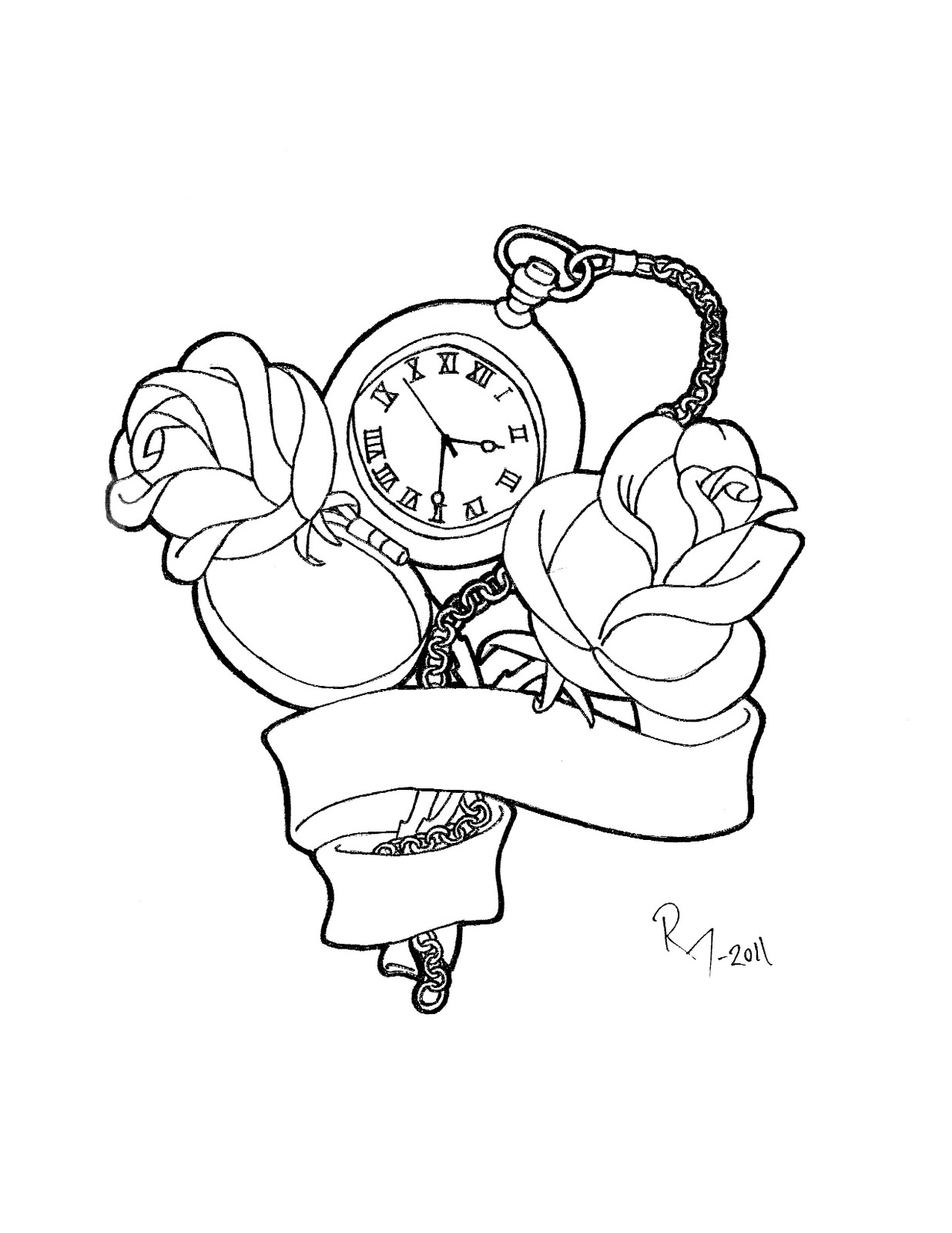 1236x1600 Collection Of Clock Pocket Watch And Roses Tattoos Sketch