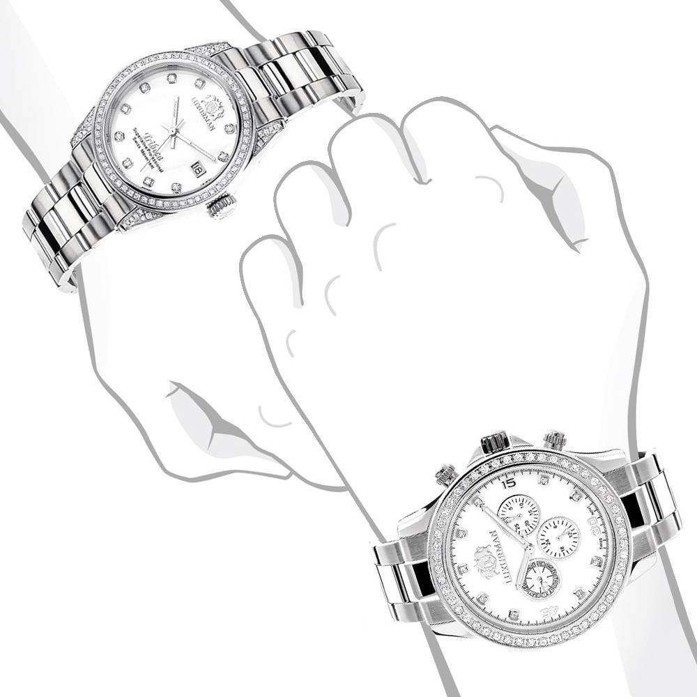 1000x1000 His And Hers Watches White Gold Pltd Luxurman Diamond Watch Set 3.5ct