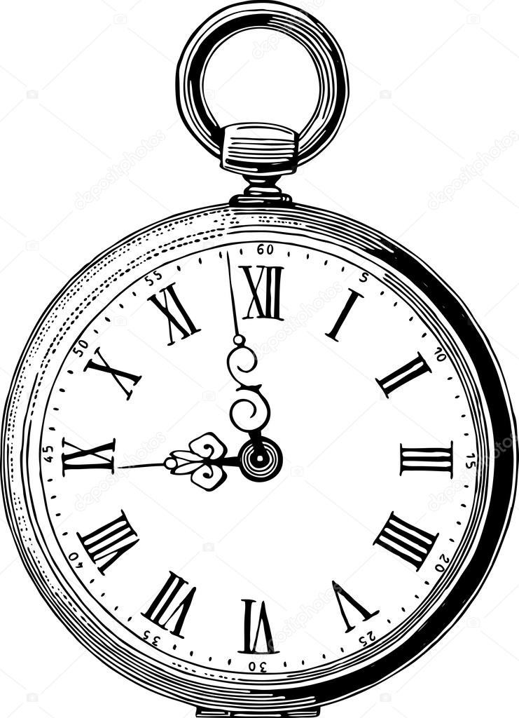 741x1024 Antique Pocket Watch Stock Vector Chronicler101