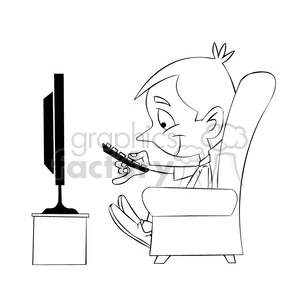 300x300 Royalty Free Small Boy Binge Watching Tv Cartoon Black White