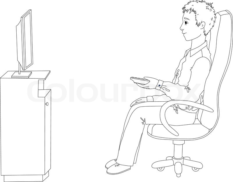 800x625 Young Man Sitting In A Chair And Watching Tv Stock Vector