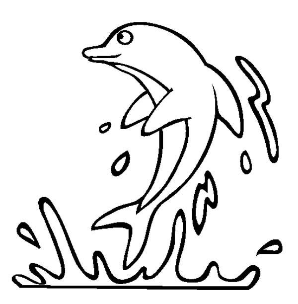 600x612 Jumping Dolphin On The Water Sea Animals Coloring Page