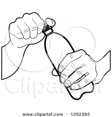 450x470 Clipart Of A Black And White Hand Opening A Water Bottle
