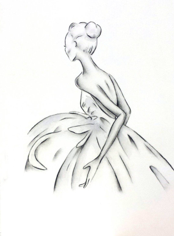 570x773 Charcoal Drawing, Original 8x10 Ballerina Sketch, Watercolor