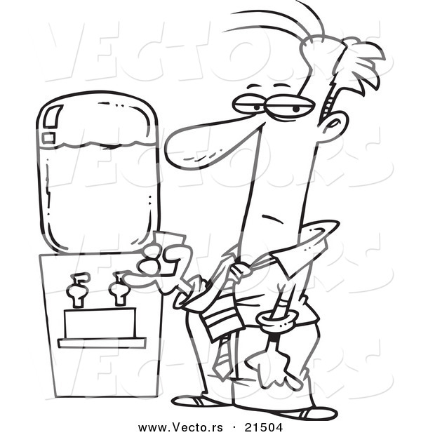 600x620 Vector Of A Cartoon Businessman By A Water Cooler