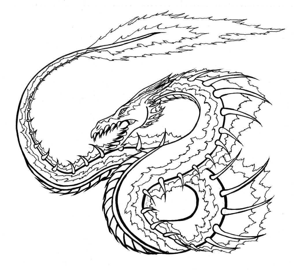 1024x935 Water Dragon Adult Lineart By Linear13