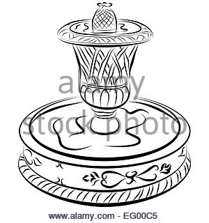 300x320 Victorian Water Fountain Line Drawing Stock Vector Art