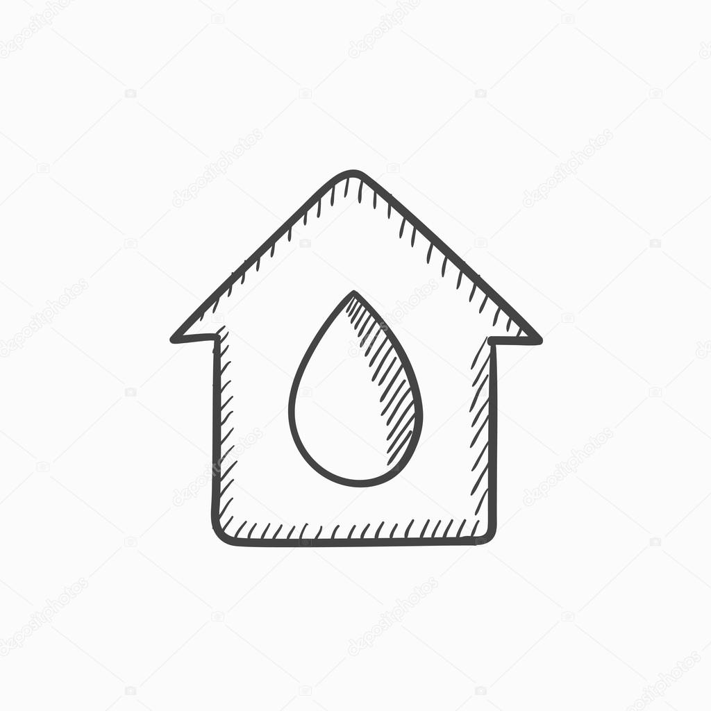 1024x1024 House With Water Drop Sketch Icon. Stock Vector Rastudio