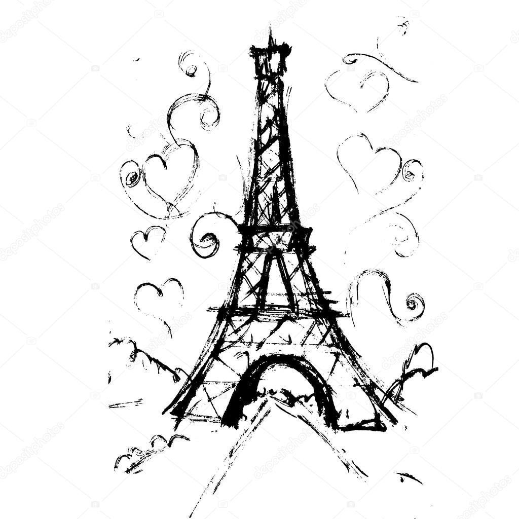 1024x1024 Tour Eiffel Romantic Vector Illustration Heart Frame Drawing Wat