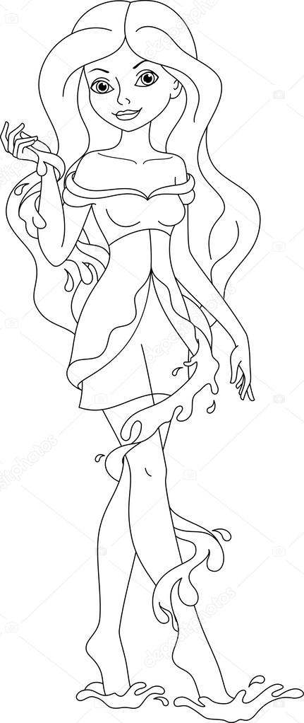 431x1022 Water Fairy Coloring Page Stock Vector Malyaka