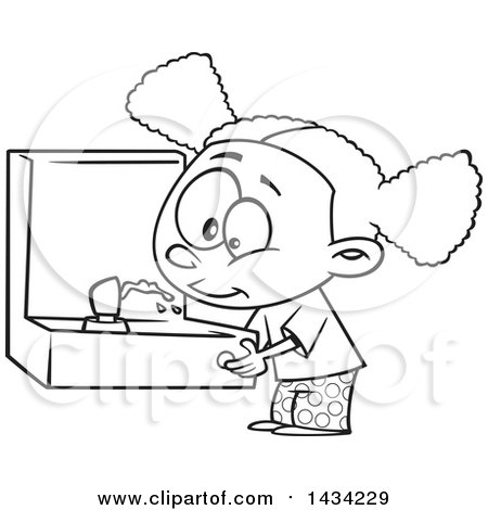 450x470 Clipart Of A Cartoon Lineart Black Girl Drinking From A Fountain