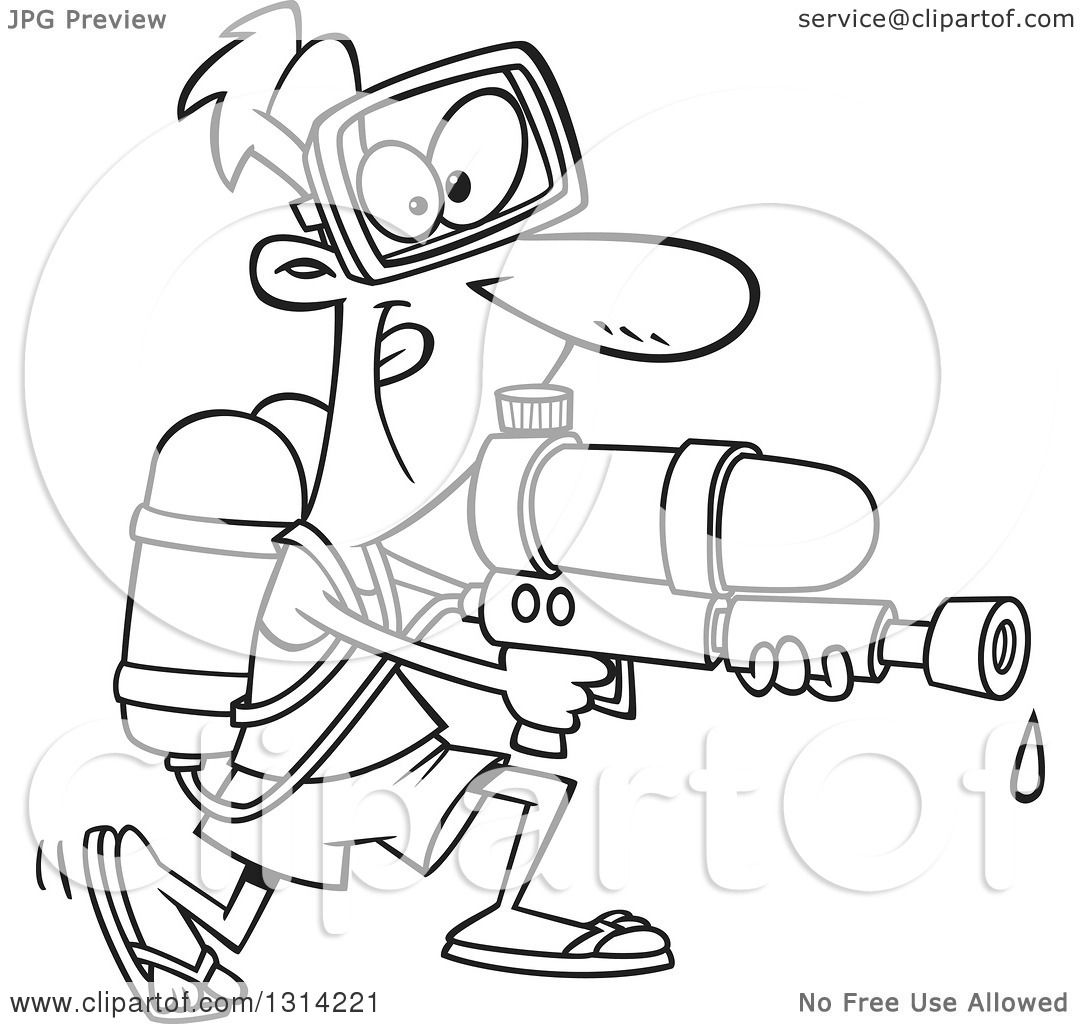 1080x1024 Lineart Clipart Of A Cartoon Black And White Playful Man Armed