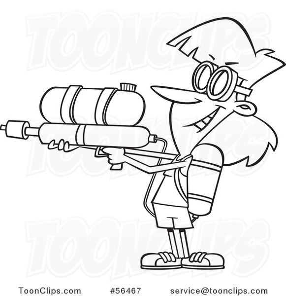 581x600 Outline Cartoon Playful Lady Armed With A Soaker Water Gun