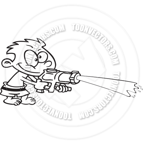 460x460 Cartoon Boy Shooting Water Gun (Black And White Line Art) By Ron