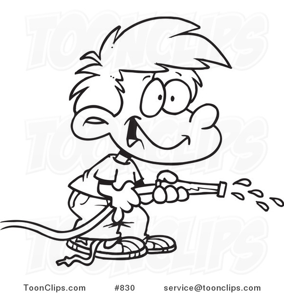 581x600 Cartoon Line Art Design Of A Boy Using A Garden Hose To Water