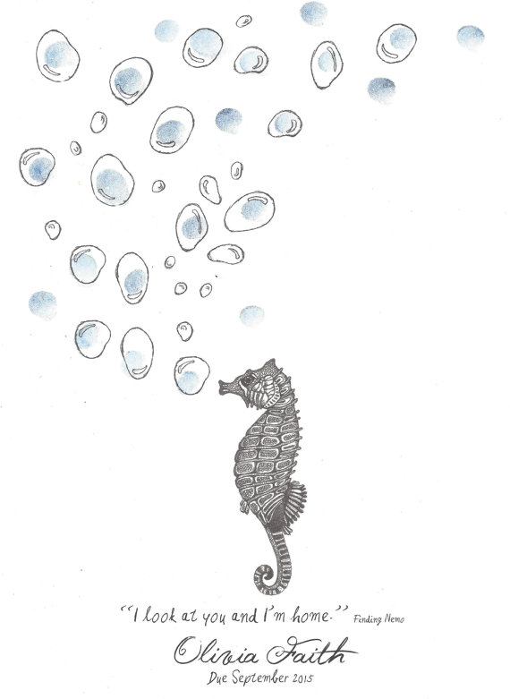 570x781 Seahorse Fingerprint Guest Book Pen And Ink Bubbles Water