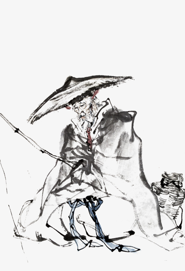 650x948 The Old Man Chinese Leisure Fishing Wind Ink, Water Fishing, Old