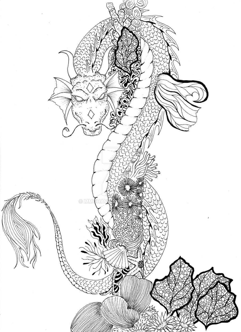 1024x1408 Water Dragon By On @ Drawing