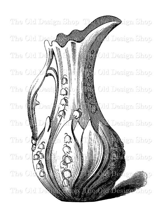 570x738 Vintage Pitcher Water Jug Clip Art Lily Of The Valley Pattern