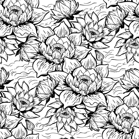 590x590 Water Lily Flower Lotus Seamless Pattern By Phoenixneon Graphicriver