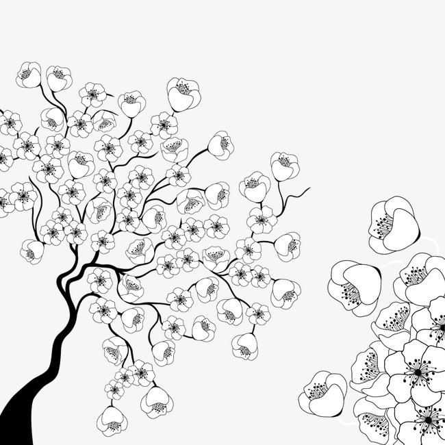 650x650 Hand Painted Floral Decoration Vector Line Drawing, Line Drawing