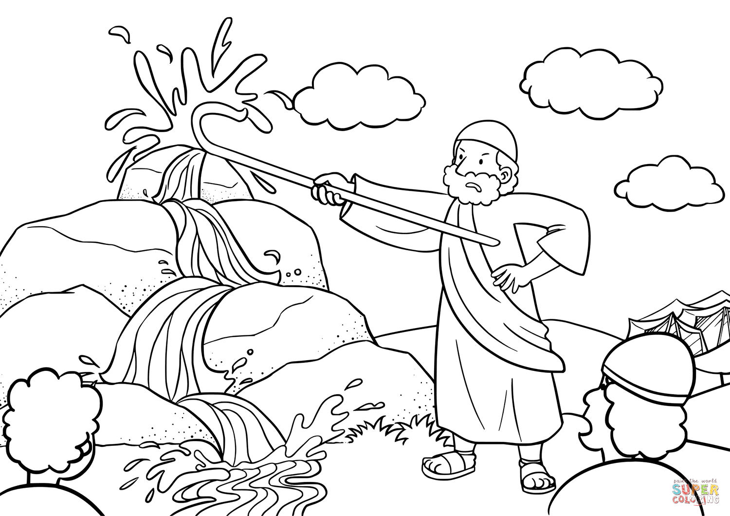 1500x1060 Moses Brings Water Out Of The Rock Coloring Page Free Printable
